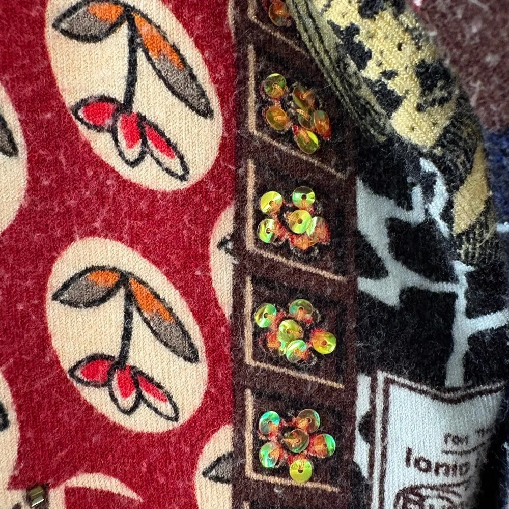 Vintage Alberto Makali Multicolor Graphic Women's Sweater With Sequins Artsy - Picture 3 of 9